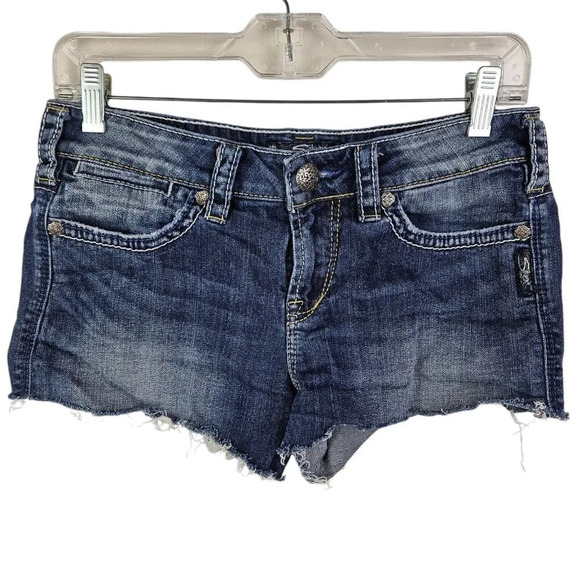 Silver Jeans Toni 3 ½ Blue Distressed Cutoff Shorts‎ Size W28 Stretch Pockets - Picture 13 of 13